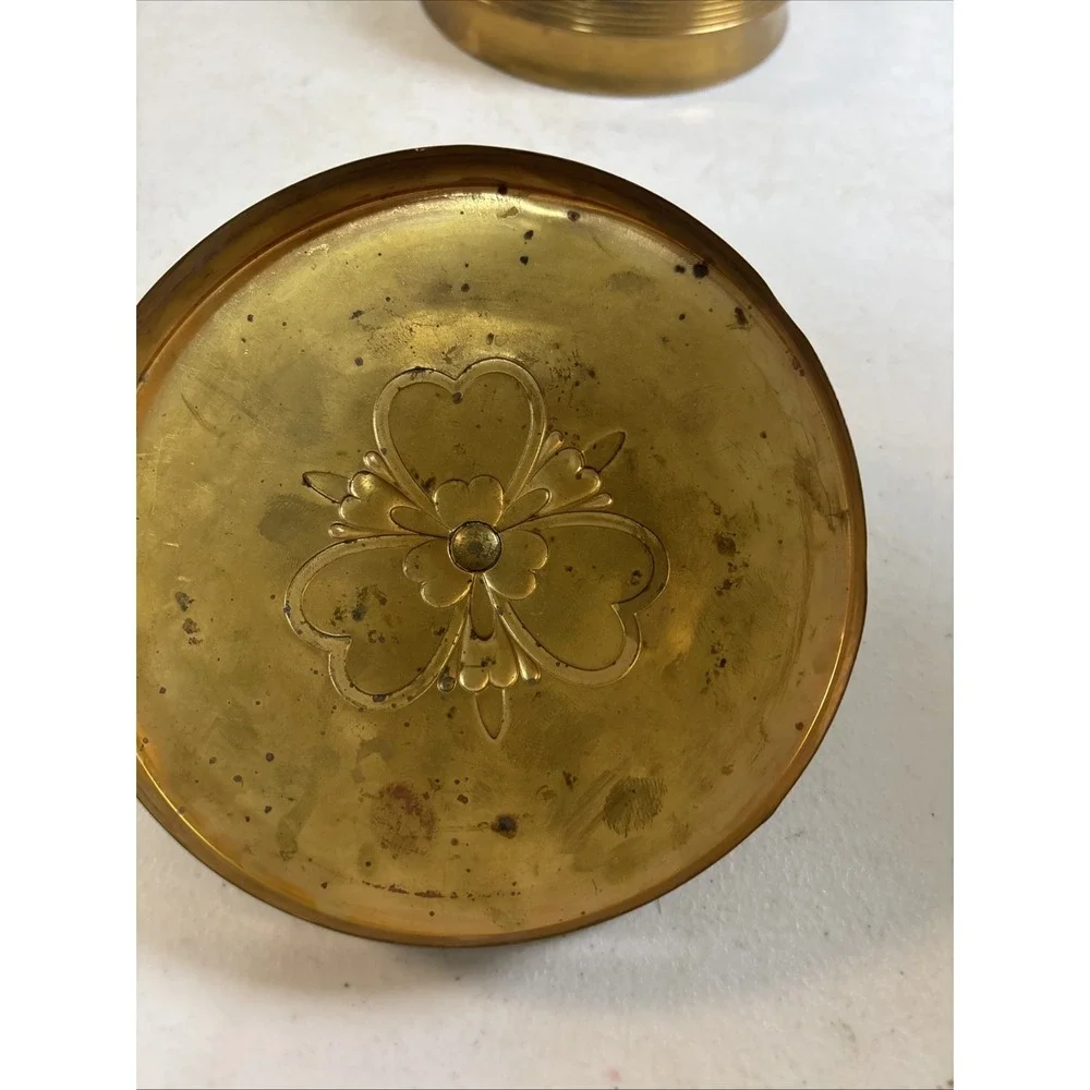 Brass & Glass Powder Hearts Vanity Trinket‎ Jar Art Deco VTG